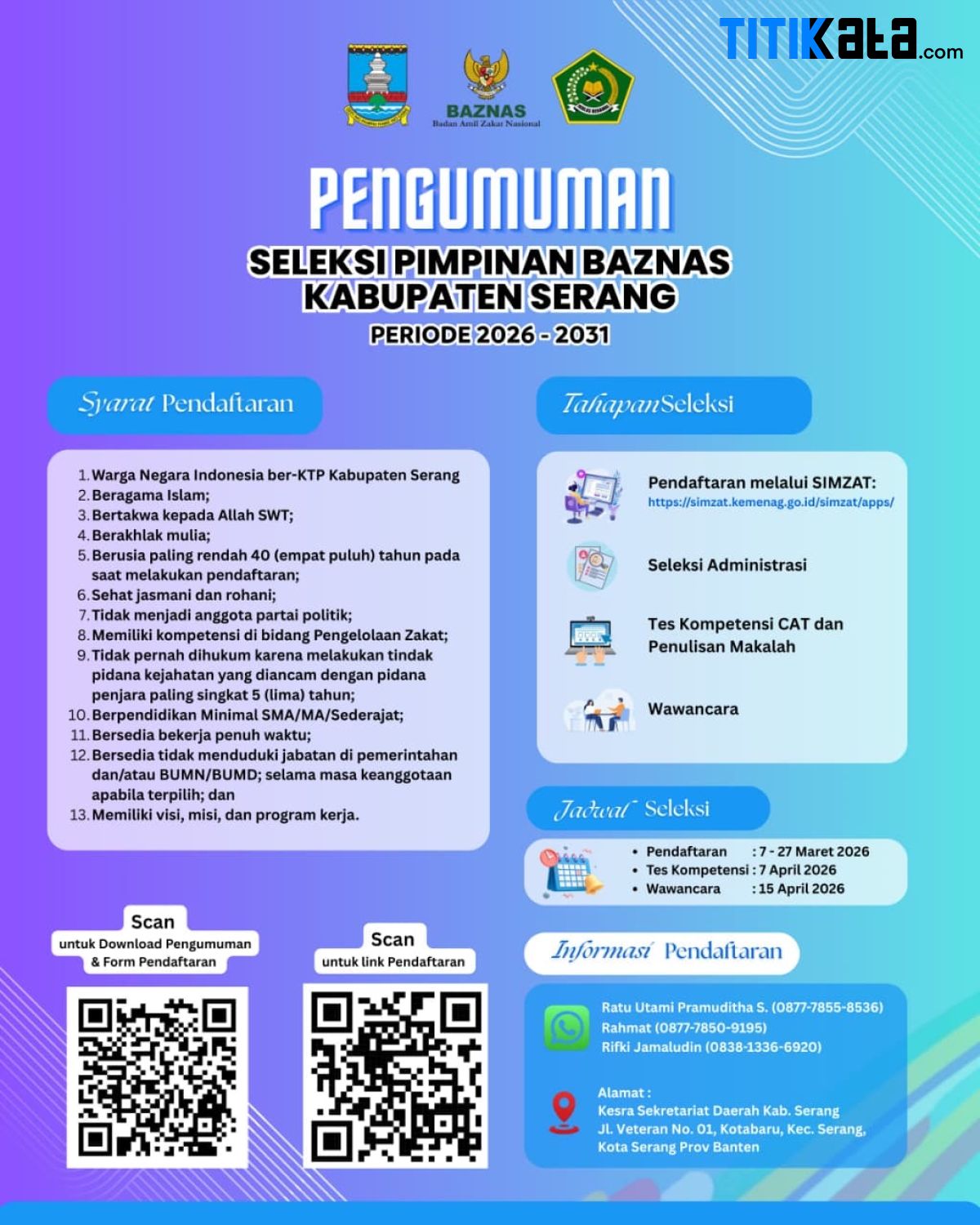 Seleksi Terbuka, Pemkab Serang Ajak Masyarakat Daftar Calon Pimpinan BAZNAS